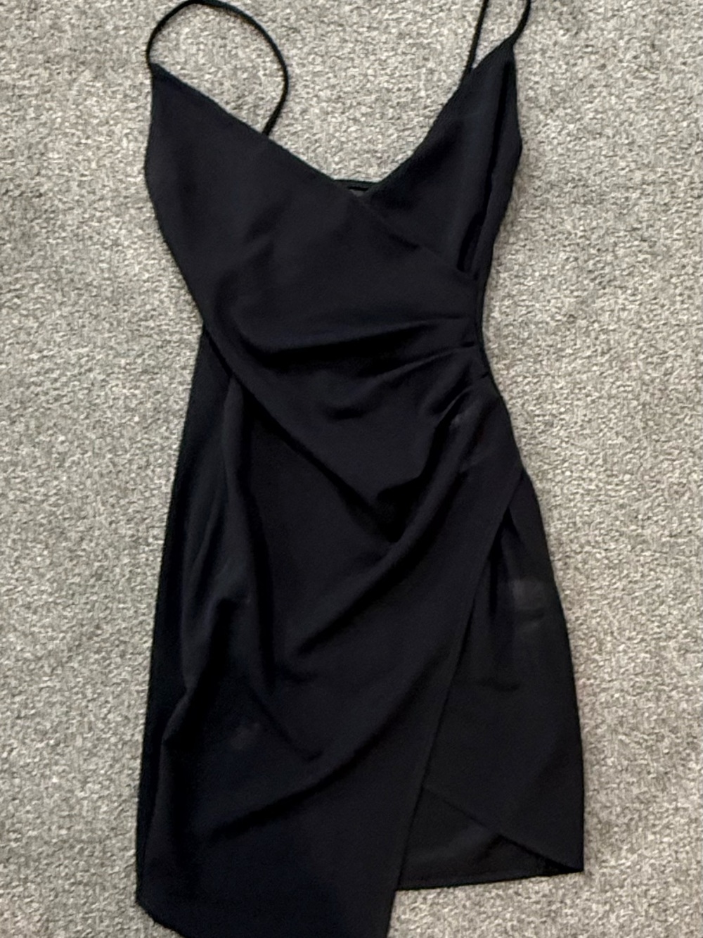 Asymmetrical Black Slip Dress with Draped Wrap Detail